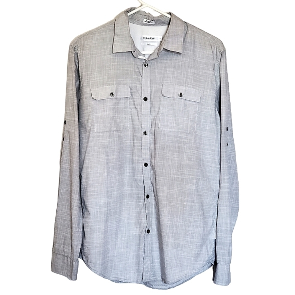 7239 * Calvin Klein Long Sleeve Button Down Blue White Size M